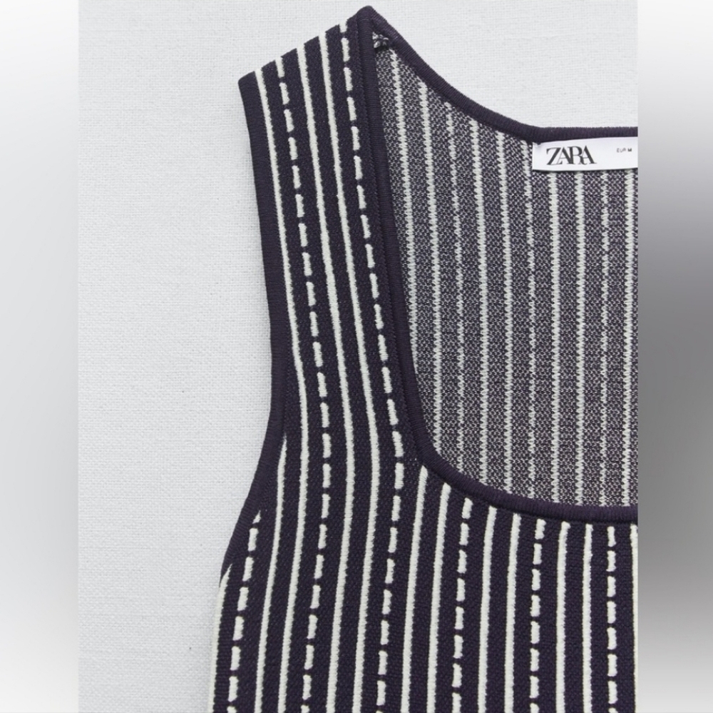 NWT Zara Navy & White Striped Fit & Flare Skater Mini Dress - Small - Picture 8 of 13